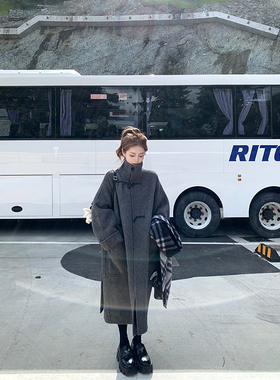 Ashy Snow 高智lady 立领牛角扣骆驼绒双面呢外套女宽松廓形大衣