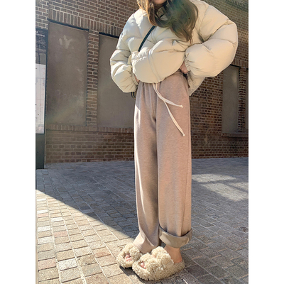 加绒懒懒裤！抽绳直筒长裤