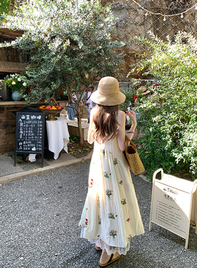 Ashy Snow 植物系女孩 重工刺绣无袖蕾丝拼接连衣裙微皱肌理松弛