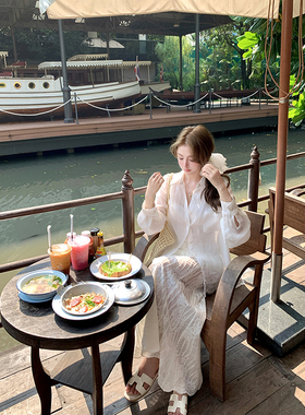 Ashy Snow 淡颜氧气 白色天丝苎麻衬衫蕾丝下摆衬衣质感叠穿法式