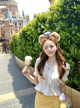 Ashy Snow 怦然心动 白色doll感法式短款收腰短袖衬衫褶皱蕾丝