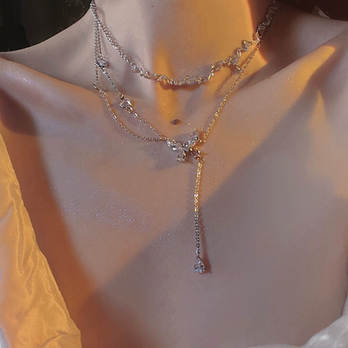 Ретро цирконий, подвеска, модная цепочка до ключиц, французский ретро стиль