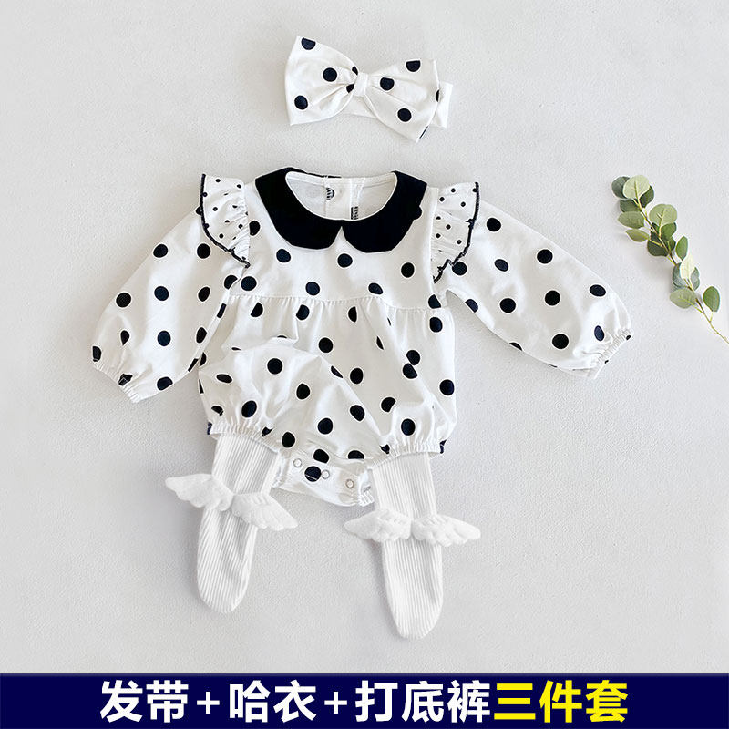 ins婴儿秋装衣服女宝宝连体衣百天公主哈衣春秋季套装包屁衣爬服
