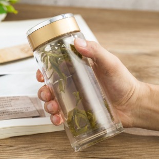 冲冠迷你双层玻璃杯女士便携耐热随行花茶杯创意加厚送礼女生水杯