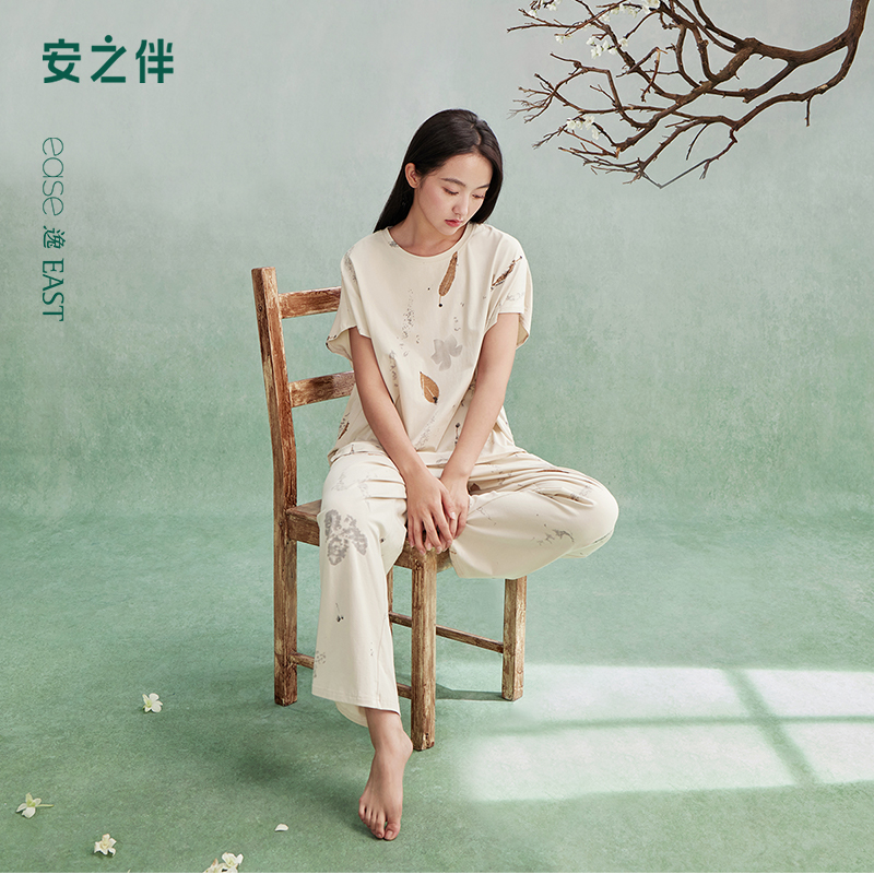 安之伴【巨凉感】睡衣女2025新款夏季纯棉短袖长裤宽松大码家居服