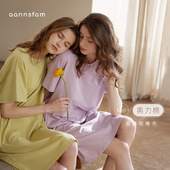 带胸垫休闲宽松大码 短袖 睡衣家居服裙 薄款 安之伴纯棉睡裙女夏季