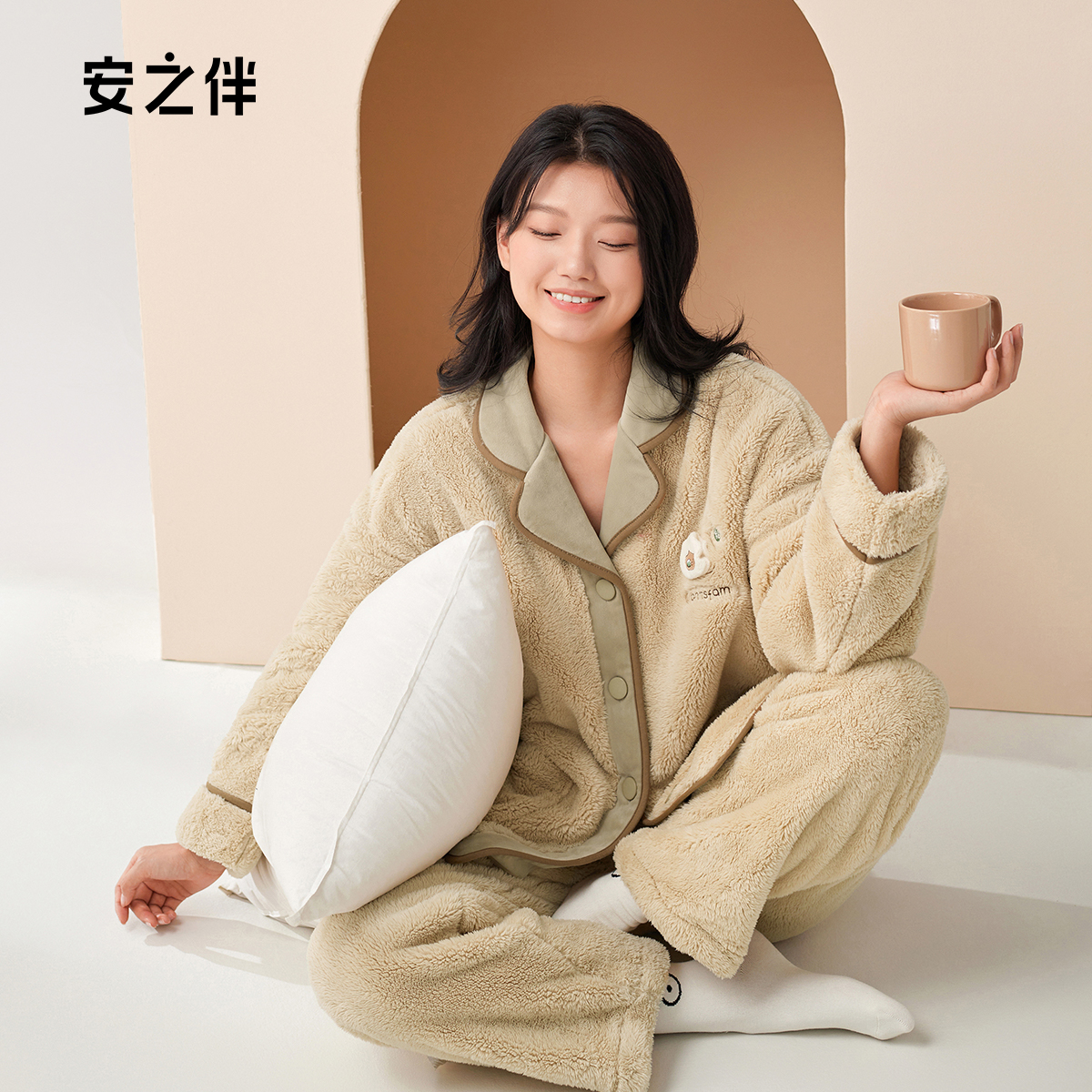 安之伴睡衣女秋冬款加厚珊瑚绒