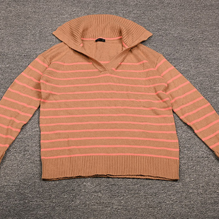 NO退NO换 美单TBS大码 套头针织衫 棉羊毛混纺条纹POLO领长袖 女装