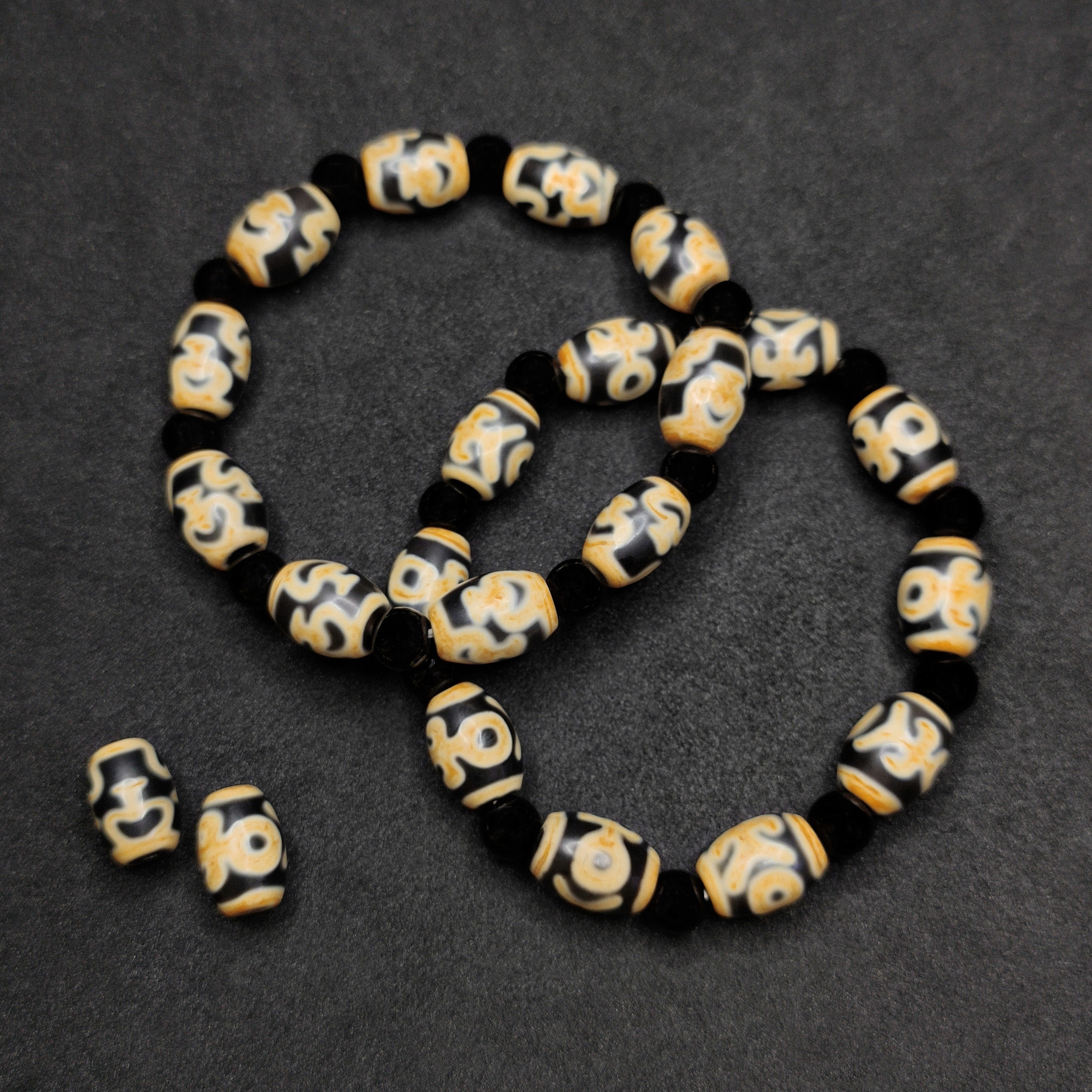 天玛西藏天珠玛瑙莲花水纹配珠