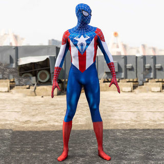 男款美国队长蜘蛛侠合体版连体紧身衣Spiderman Cosplay扮演服