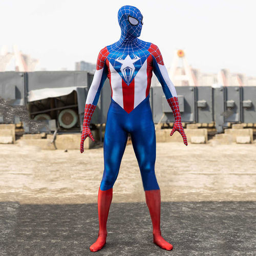 男款美国队长蜘蛛侠合体版连体紧身衣Spiderman Cosplay扮演服