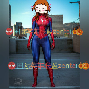 成人女款蜘蛛侠连体紧身衣Spiderman Cosplay万圣节扮演服 无头套