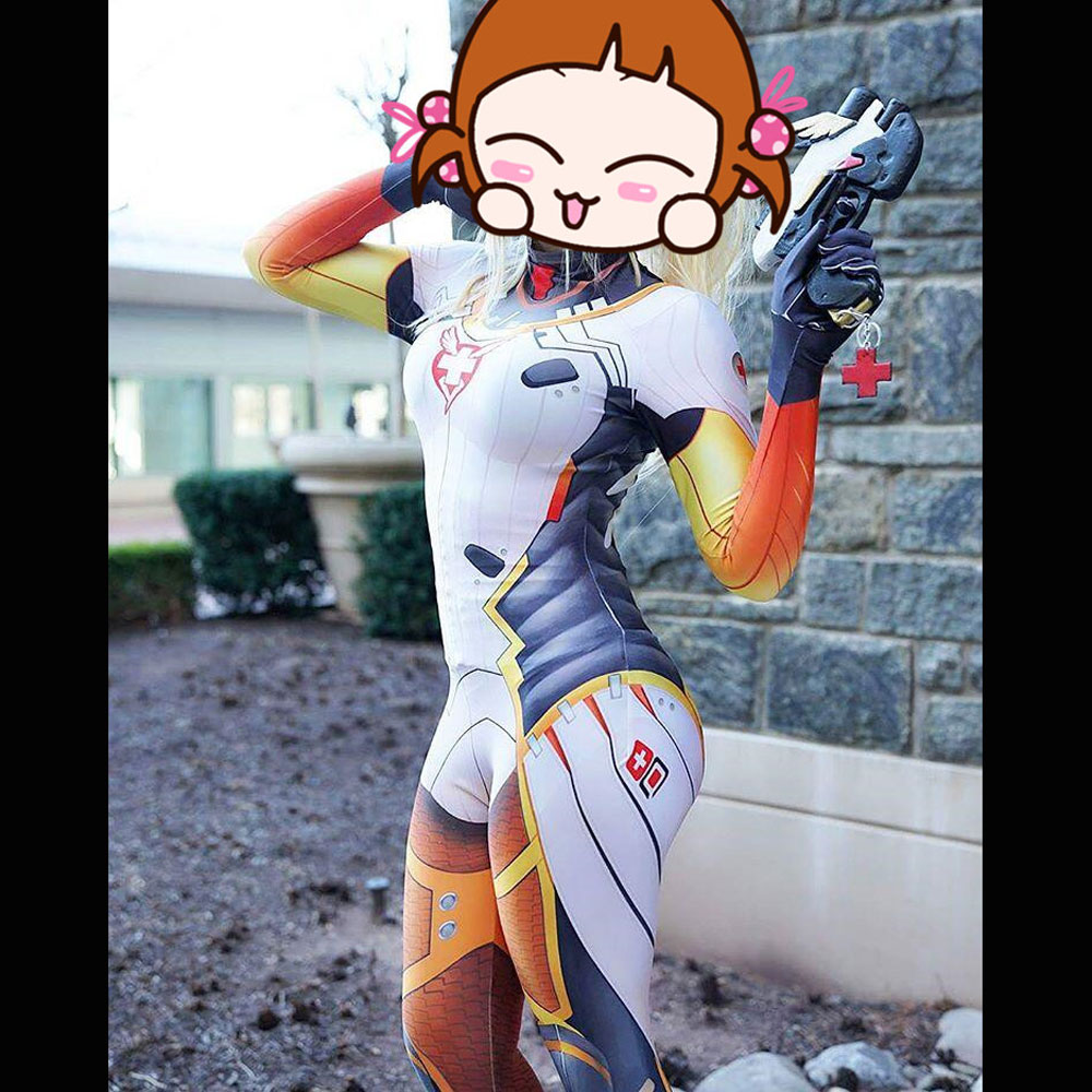 万圣节守望先锋概念款天使dva Mercy Cosplay连体紧身衣Zentai服