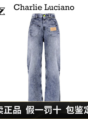 Charlie Luciano反穿牛仔裤cl宽松休闲高腰直筒牛仔裤长裤女潮牌