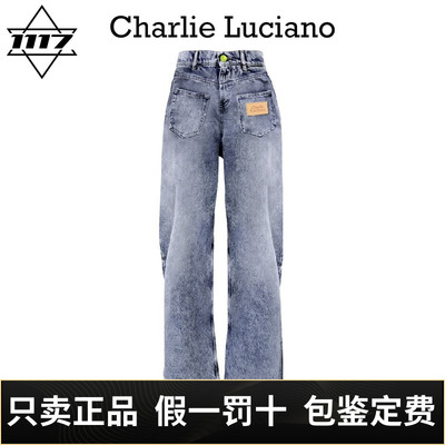 Charlie Luciano反穿牛仔裤cl宽松休闲高腰直筒牛仔裤长裤女潮牌