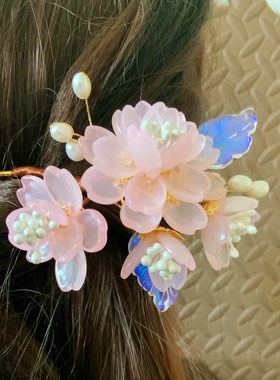 樱花汉服头饰步摇女发簪配饰流苏簪子仙气发夹边夹旗袍头饰森系配