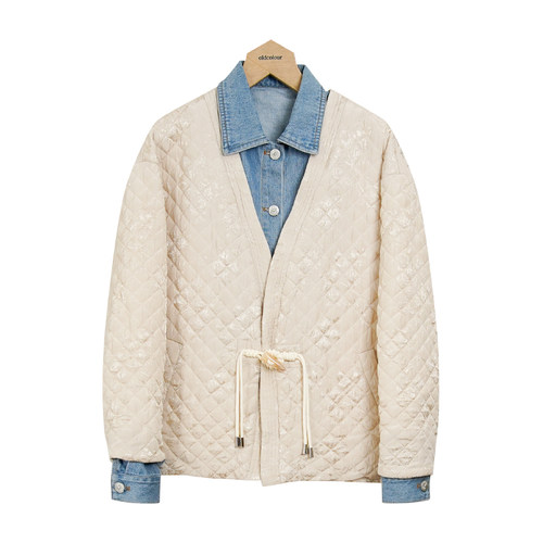 oldcolour冬复古设计感牛仔时尚拼接短款羽绒服女P480901A1-1399