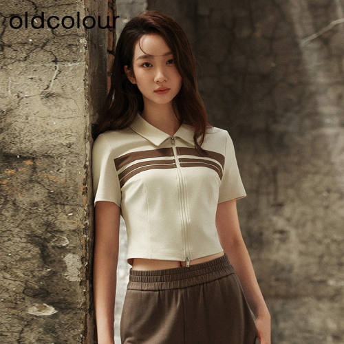 oldcolour夏季新品修身显瘦设计感气质百搭短袖T恤Q290202A1