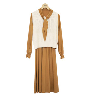 oldcolour美拉德连衣裙冬季新款复古法式长裙两件套女O42102289