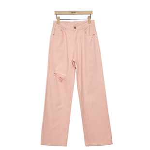 oldcolour高腰牛仔裤春季新款复古破洞气质阔腿长裤女P12113266