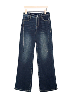 oldcolour冬季深蓝色复古气质休闲百搭阔腿牛仔裤女P441101A1-799