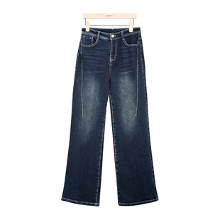 oldcolour冬季深蓝色复古气质休闲百搭阔腿牛仔裤女P441101A1-799