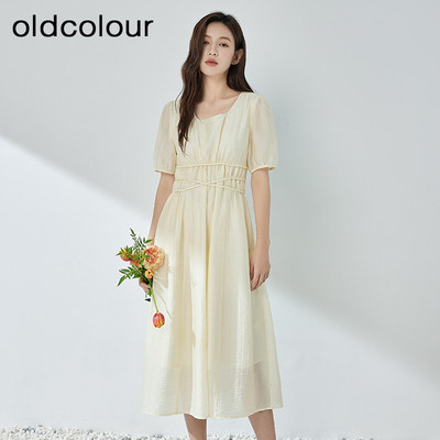oldcolour夏季新款简约气质修身纯色百搭连衣裙女Q26101360B