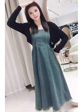 oldcolour新款吊带蓝色牛仔裙2023秋季中长款感茶歇法式连衣裙女