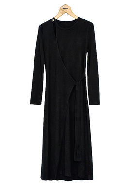 oldcolour黑色针织连衣裙冬季新款时尚优雅气质长裙女O41102078