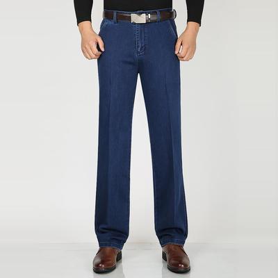 驰琴高弹力蓝色水洗牛仔裤男秋冬季厚款高腰宽松商务休闲男裤长裤