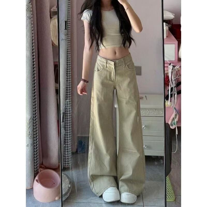 美式浅色复古牛仔裤女韩版秋季宽牛仔裤