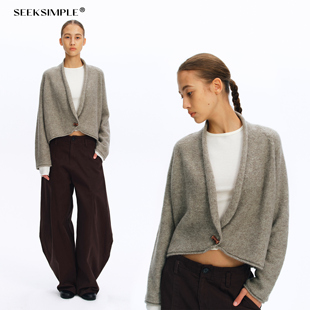 SEEKSIMPLE 秋季羊绒桑蚕丝混纺灰绿色宽松显瘦垂感毛衣开衫外套