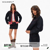 红色缝线短款 SEEKSIMPLE 挺括 修身 牛仔外套 深蓝原牛面料