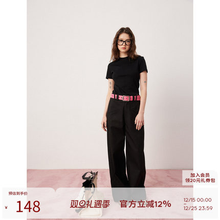 SEEKSIMPLE黑色直筒阔腿裤女高腰春秋纯棉西装裤子垂感宽松休闲裤