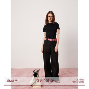SEEKSIMPLE黑色直筒阔腿裤 裤 子垂感宽松休闲裤 女高腰春秋纯棉西装