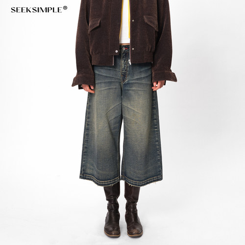 SEEKSIMPLE  复古水洗直筒八分牛仔裤女宽松显瘦百搭休闲裤D0563