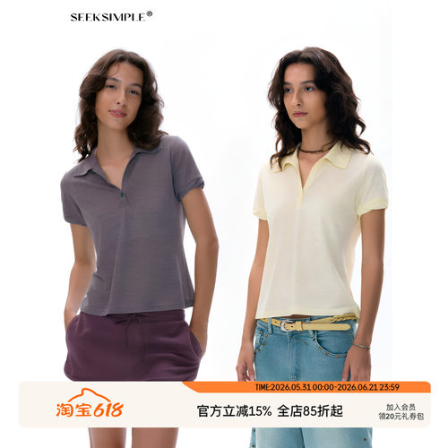 SEEKSIMPLE 气质刚需|袖口扭转设计|POLO领微透短袖T恤上衣
