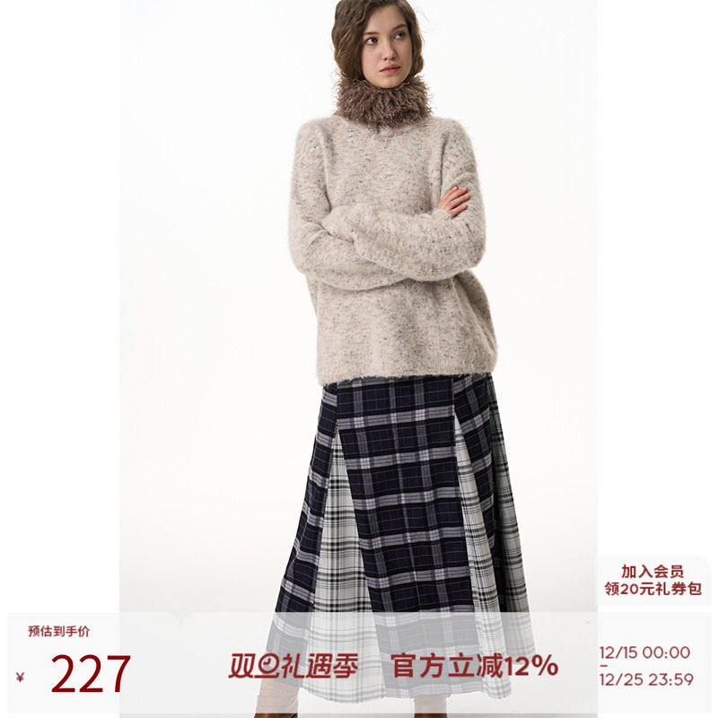 花纱拉毛圆领套头毛衣