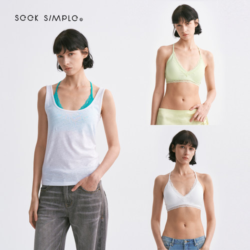 SEEKSIMPLE 莱赛尔混纺 蕾丝拼接 Y型肩带 内衣比基尼D0818