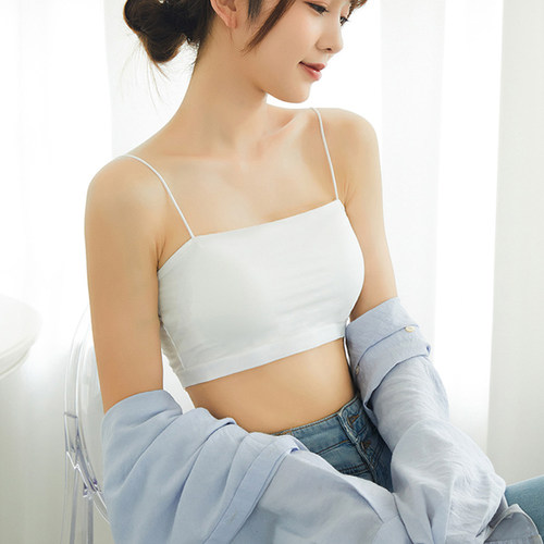 一字领细肩带抹胸内衣女夏季罩杯一体防走光美背网红吊带文胸裹胸