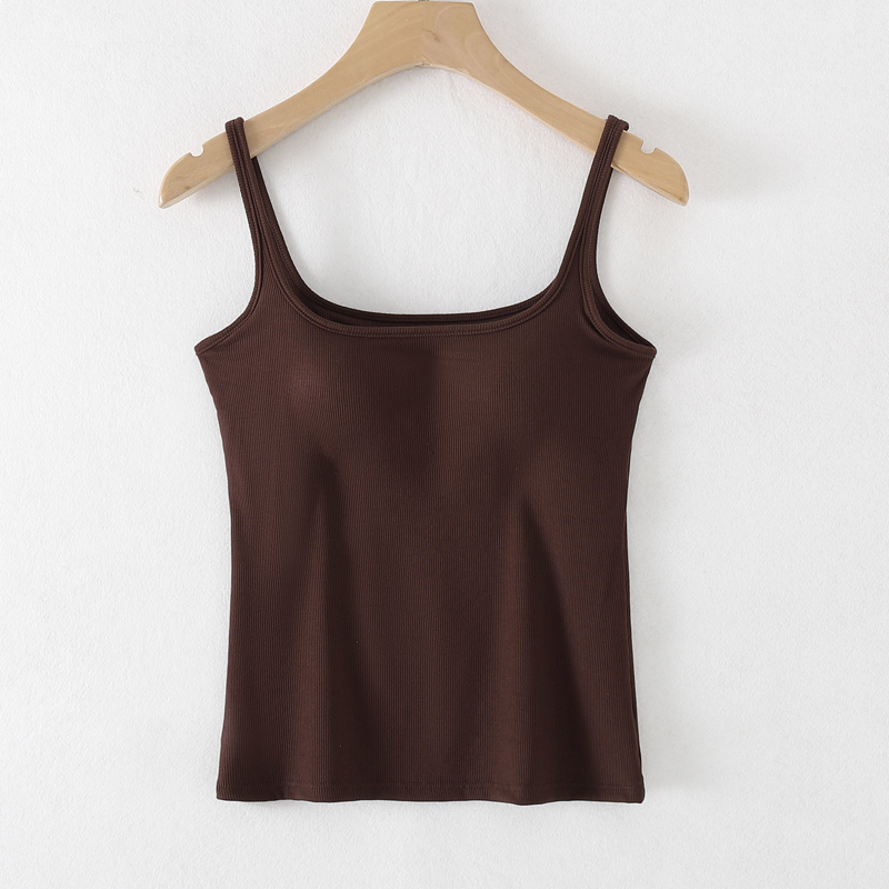 带胸垫吊带背心螺纹U领细带纯色文胸内衣罩杯一体内搭外穿打底衫