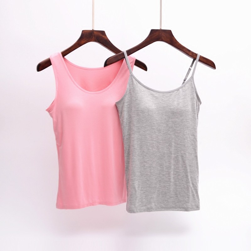 莫代尔棉女带罩杯一体文胸垫无钢圈bra打底吊带背心内衣运动瑜伽