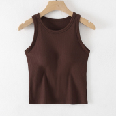 吊带内搭外穿打底衫 背心夏带胸垫小圆领简约文胸罩杯一体修身 无袖