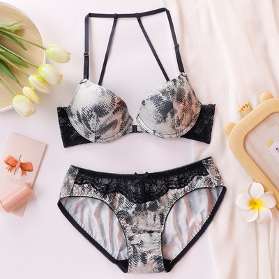 2025新款韩国前扣美背内衣女士性感纯欲美背胸罩大胸显小文胸套装