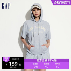 Gap女装2024夏季新款贴布绣logo短袖卫衣宽松运动连帽衫520594