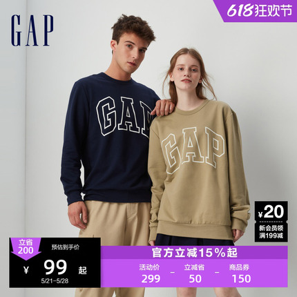 Gap男女同款春夏LOGO宽松圆领运动卫衣柔软舒适百搭上衣情侣装