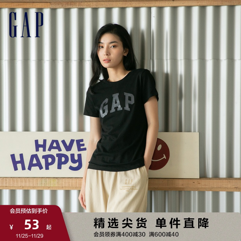 Gap女装正肩T恤LOGO纯棉修身辣妹风短袖268820 夏季运动字母上衣