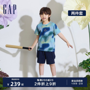 T恤短裤 Gap男童2024夏季 纯棉扎染小熊logo短袖 890523 新款 运动套装