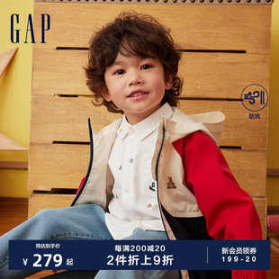 夹克429239 防风小熊标撞色连帽外套儿童装 新款 Gap男幼童2024春季