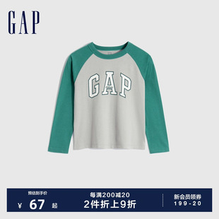 休闲上衣788791 T恤儿童装 LOGO纯棉柔软运动长袖 Gap女幼童春秋季